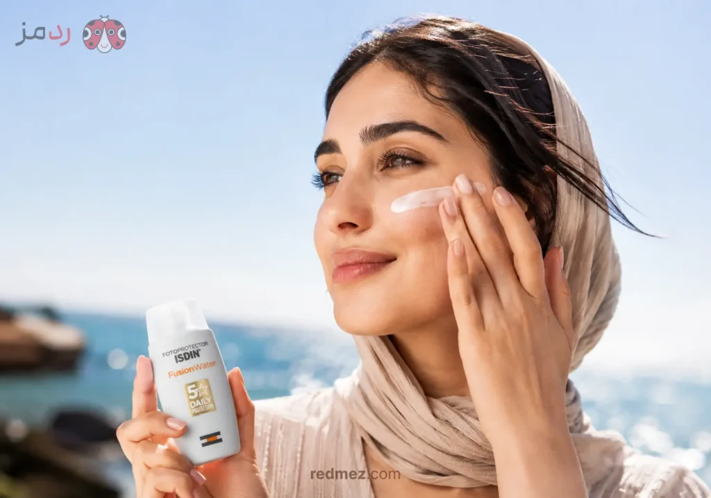 نحوه استفاده ضد آفتاب بدون رنگ SPF50 ایزدین مدل فیوژن واتر حجم ۵۰ میل | فروشگاه آرایشی ردمز